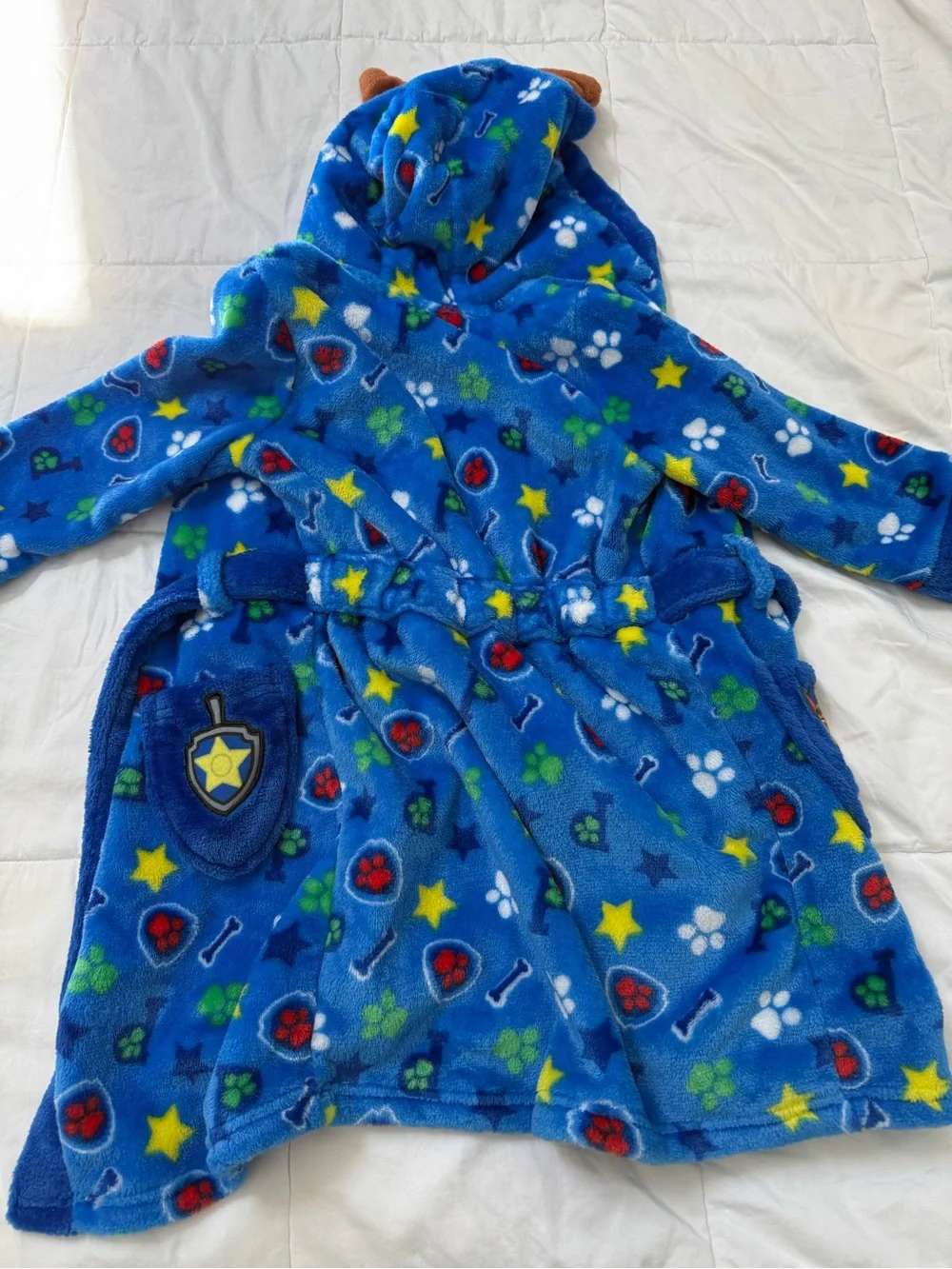 Size 5 Official Paw Patrol Chase Hooded Robe Blue & Red Plush Fleece Cozy Gift
